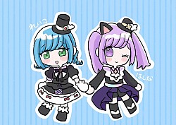 ちびキャラ全身絵　アニメ塗り　2人